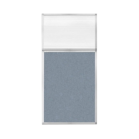 Versare Hush Panel Configurable Cubicle Partition 3' x 6' W/ Window Powder Blue Fabric Clear Fluted Window 1852304-1